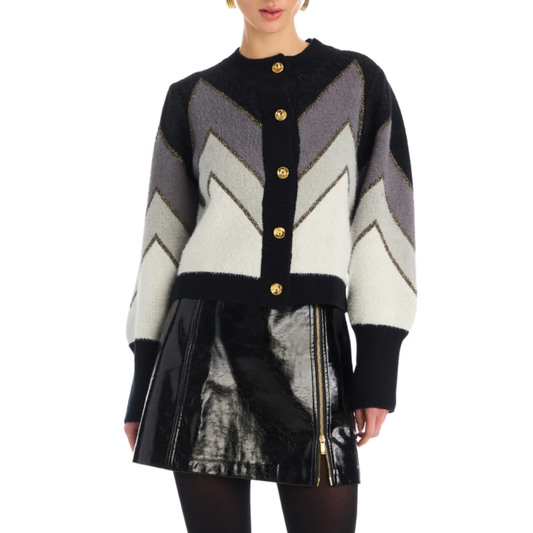 FUZZY CHEVRON CARDIGAN GREY