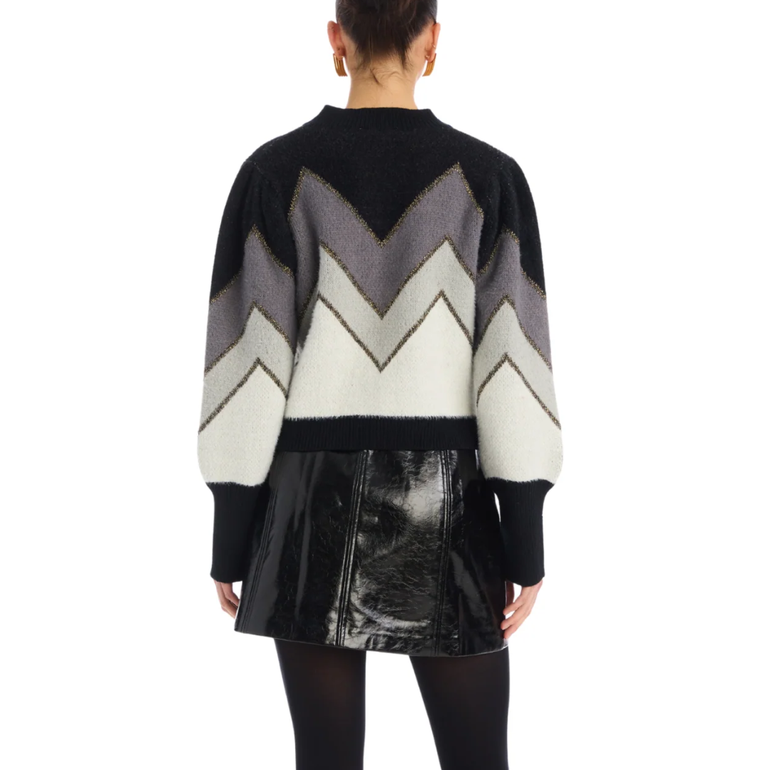 FUZZY CHEVRON CARDIGAN GREY