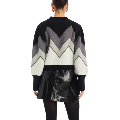 FUZZY CHEVRON CARDIGAN GREY