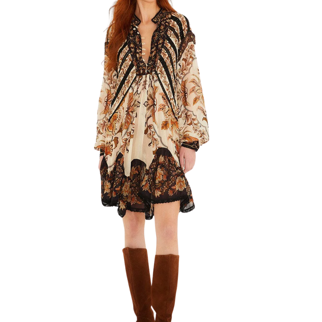 MAJESTIC GARDEN SAND MINI DRESS