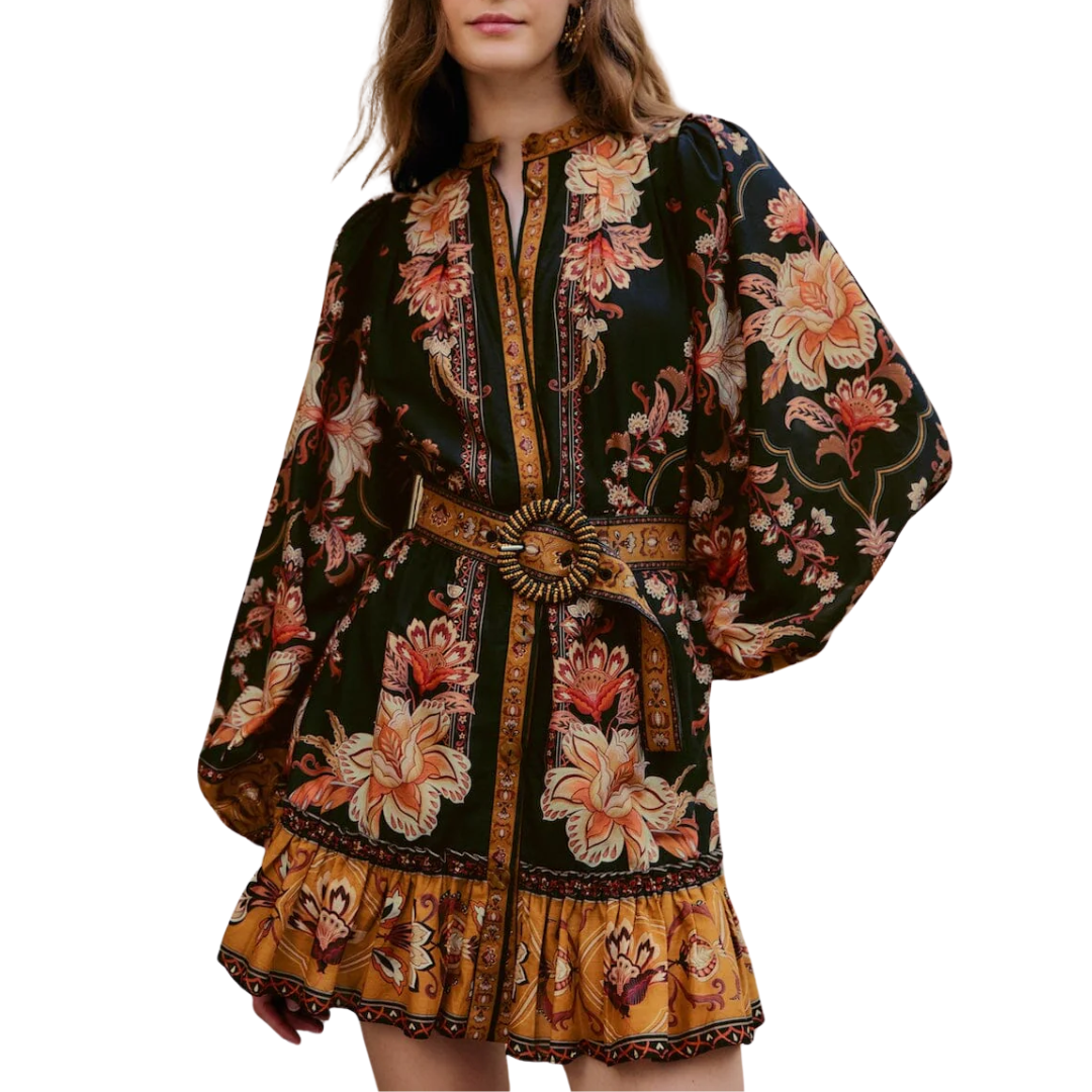 MAJESTIC GARDEN BLACK MINI DRESS