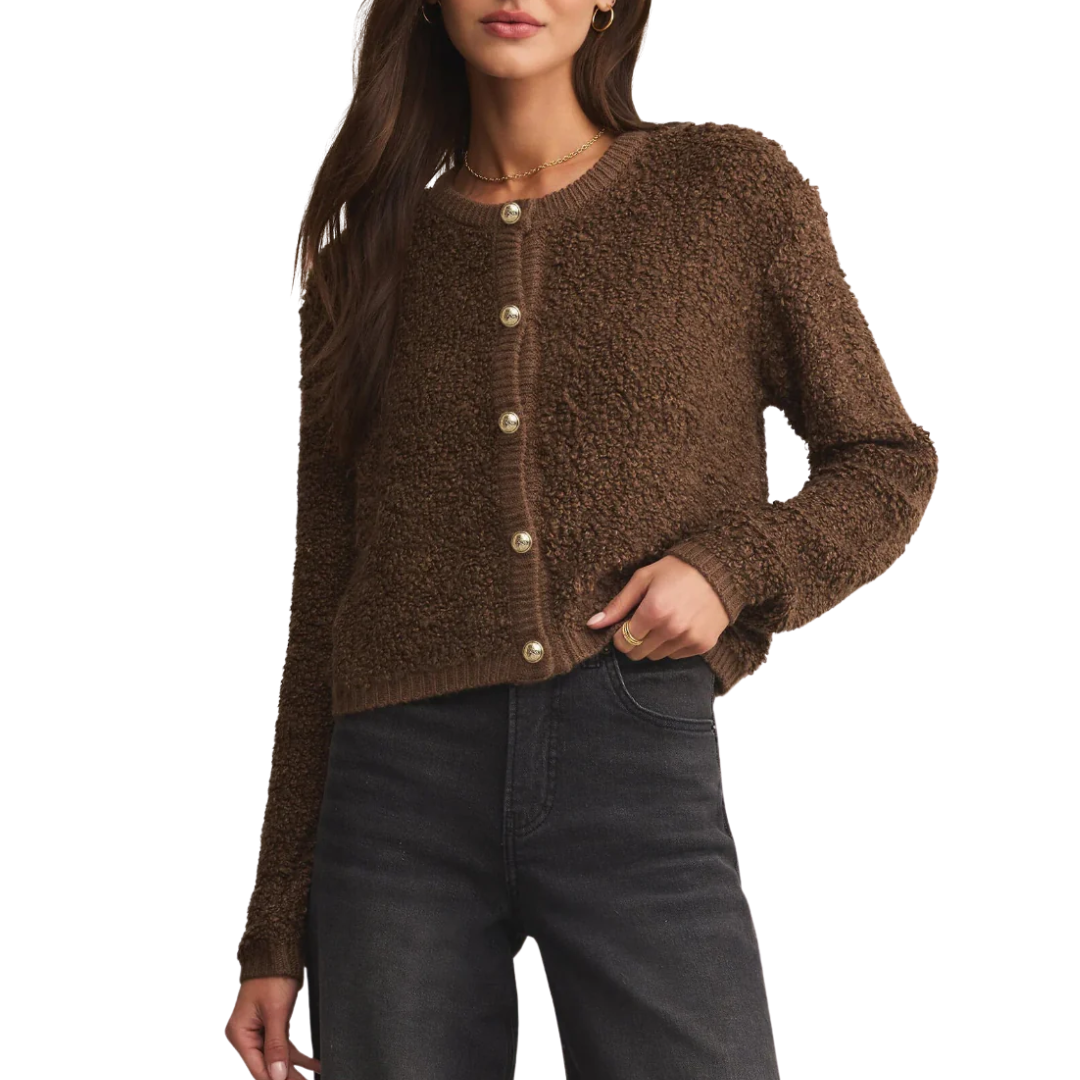 MAXIE FLUFFY CARDIGAN ROOT BEER