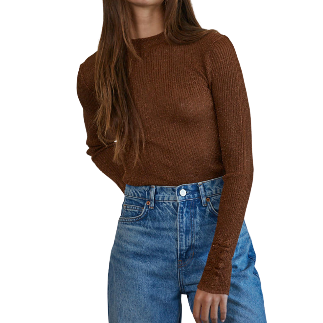 LUREX RIBBED BODYSUIT CHOCOLATE