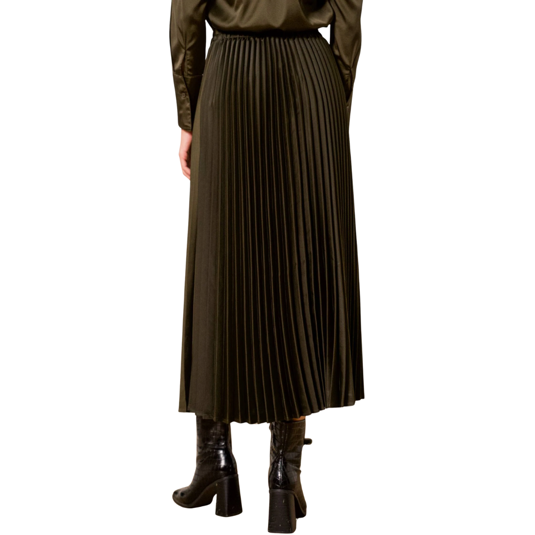 SATIN PLEATED SKIRT KHAKI
