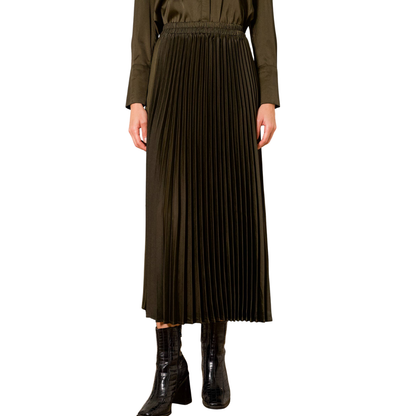 SATIN PLEATED SKIRT KHAKI