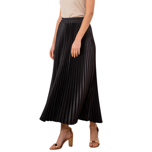 SATIN PLEATED SKIRT BLACK
