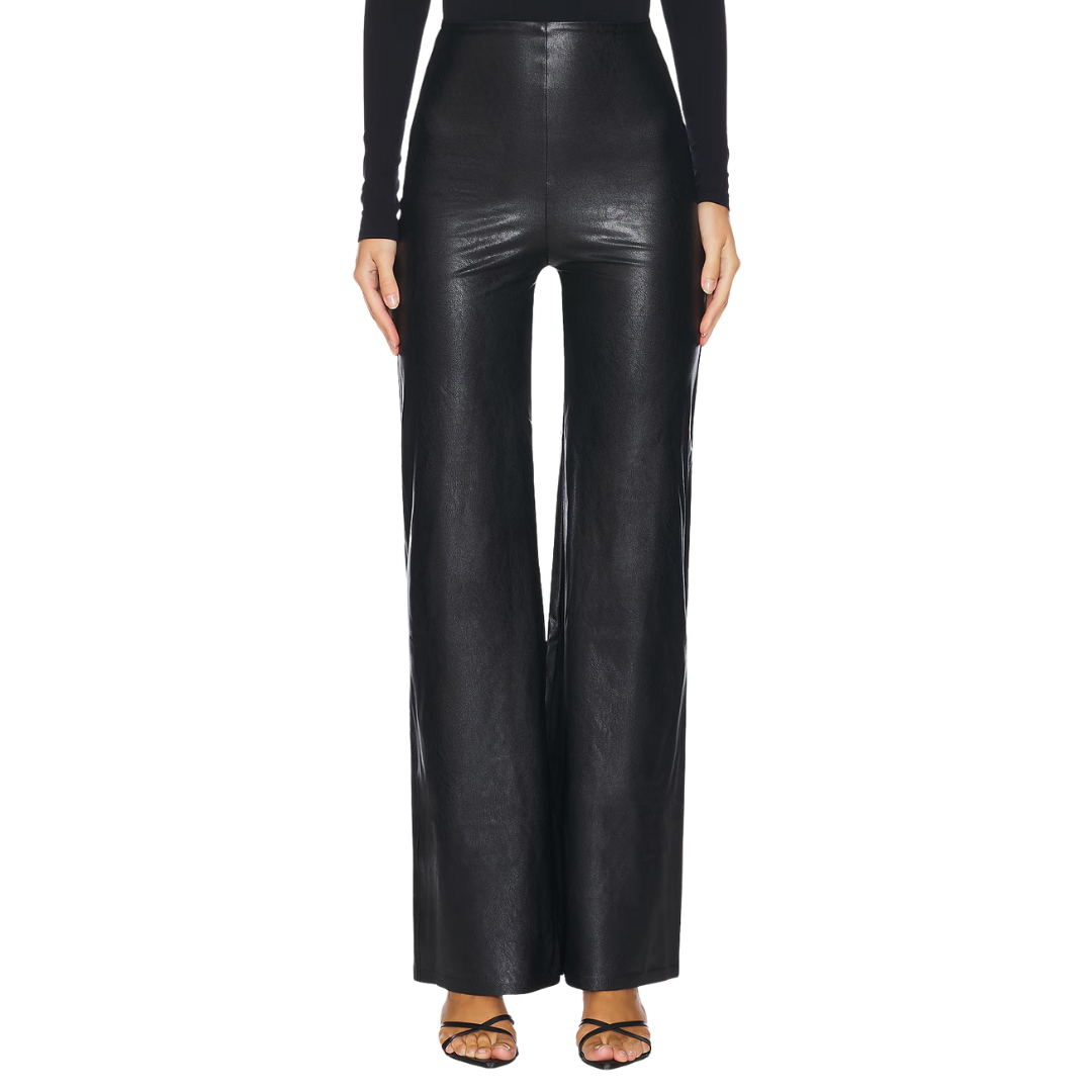 FAUX LEATHER WIDE LEG PANT BLACK