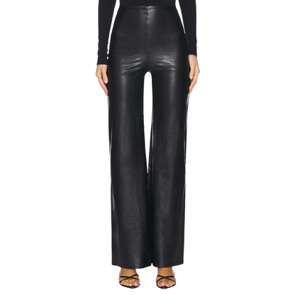 FAUX LEATHER WIDE LEG PANT BLACK