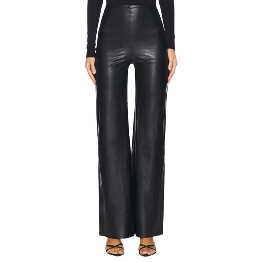 FAUX LEATHER WIDE LEG PANT BLACK