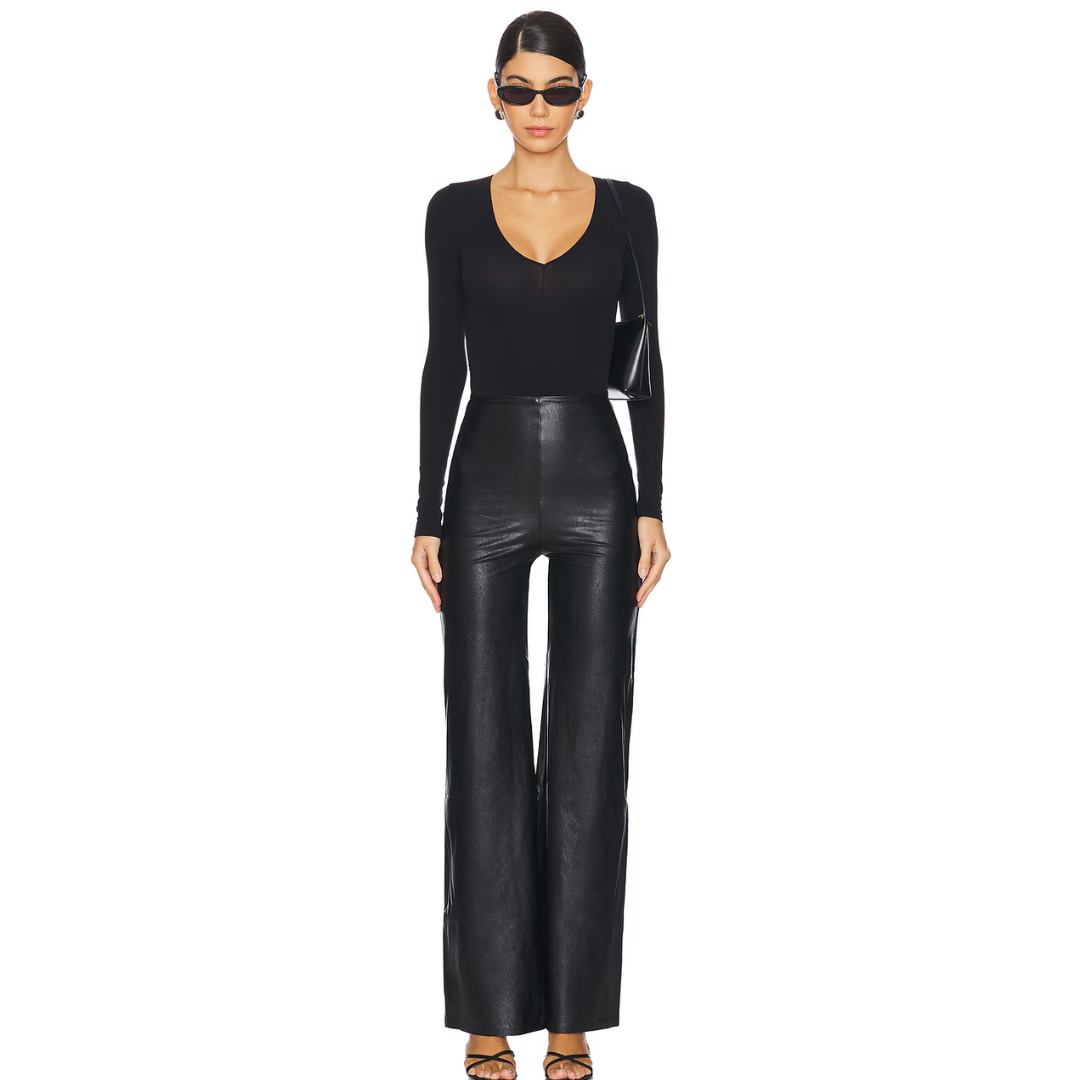 FAUX LEATHER WIDE LEG PANT BLACK