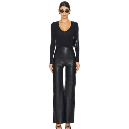 FAUX LEATHER WIDE LEG PANT BLACK