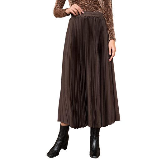 SATIN PLEATED SKIRT CHOCOLATE
