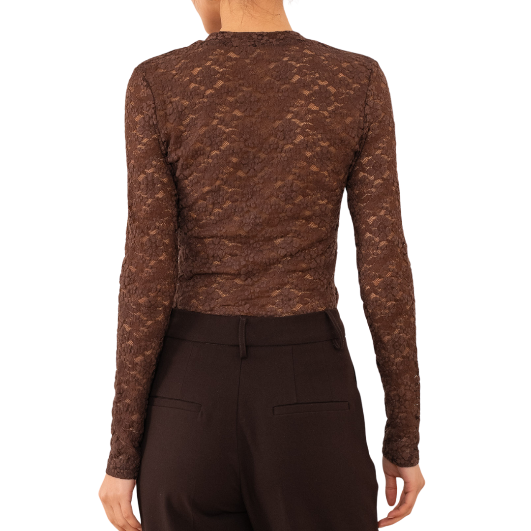 LONG SLEEVE LACE TOP CHOCOLATE
