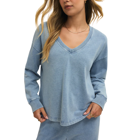 DELPHINE KNIT DENIM SWEATSHIRT OCEAN AIR INDIGO