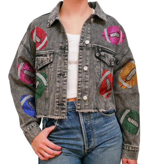 FOOTBALL EMBELLISHED DENIM JACKET