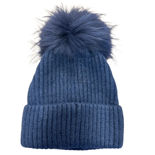 ANGORA WOOL POM BEANIE NAVY