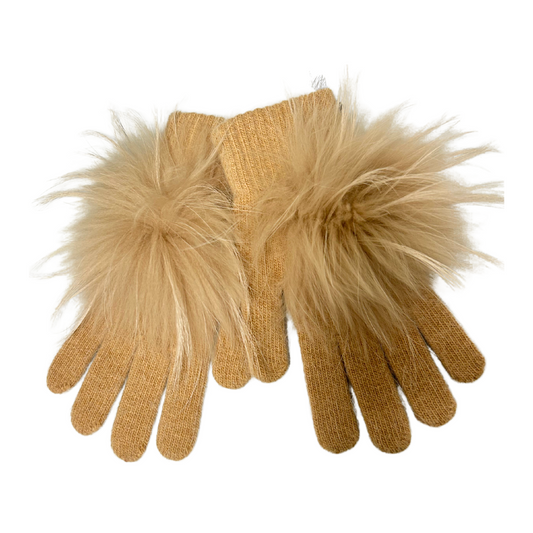 POMPOM ANGORA GLOVE TAN