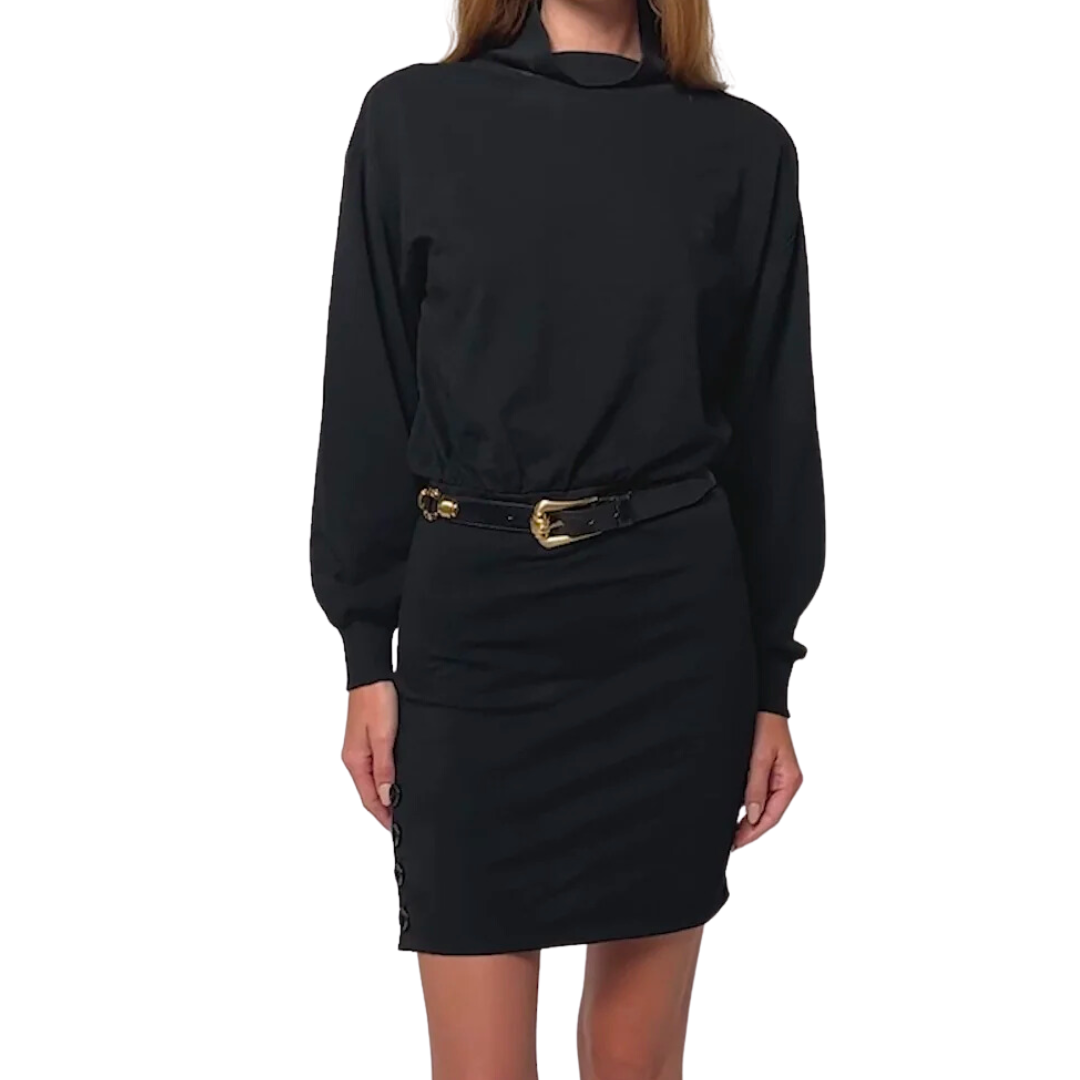 LISA MOCK NECK MINI DRESS BLACK