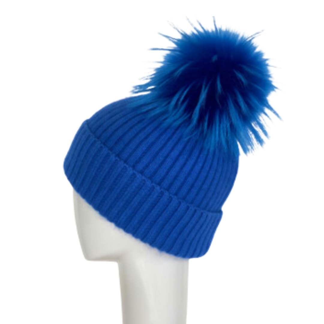 ANGORA WOOL POM BEANIE BLUE