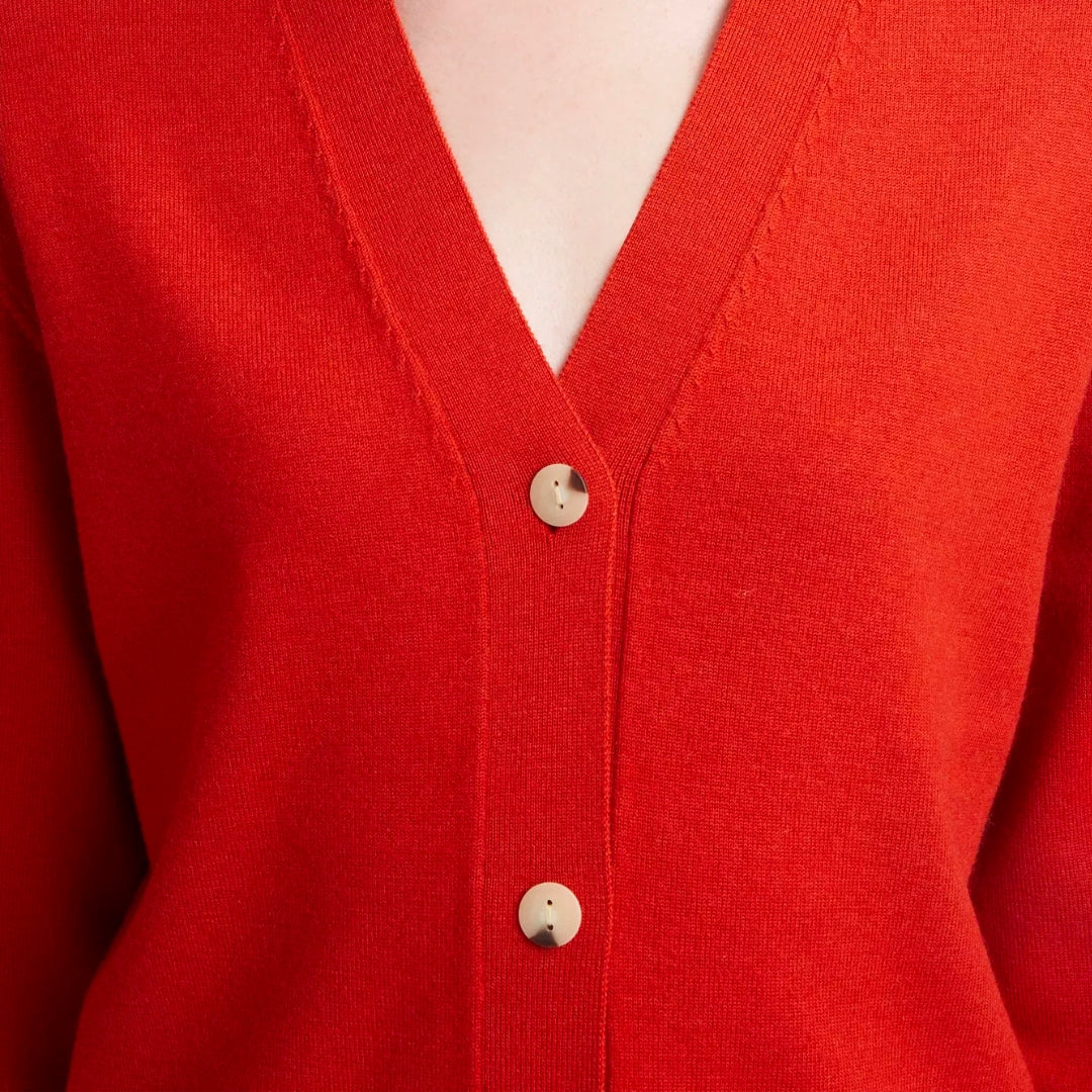 HIGH BUTTON CARDIGAN VERMILLION