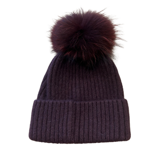 ANGORA WOOL POM BEANIE PLUM