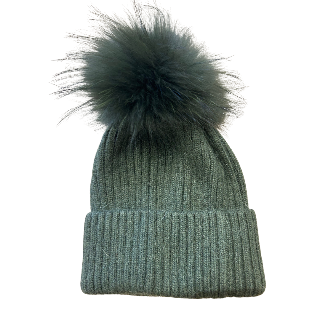 ANGORA WOOL POM BEANIE OLIVE