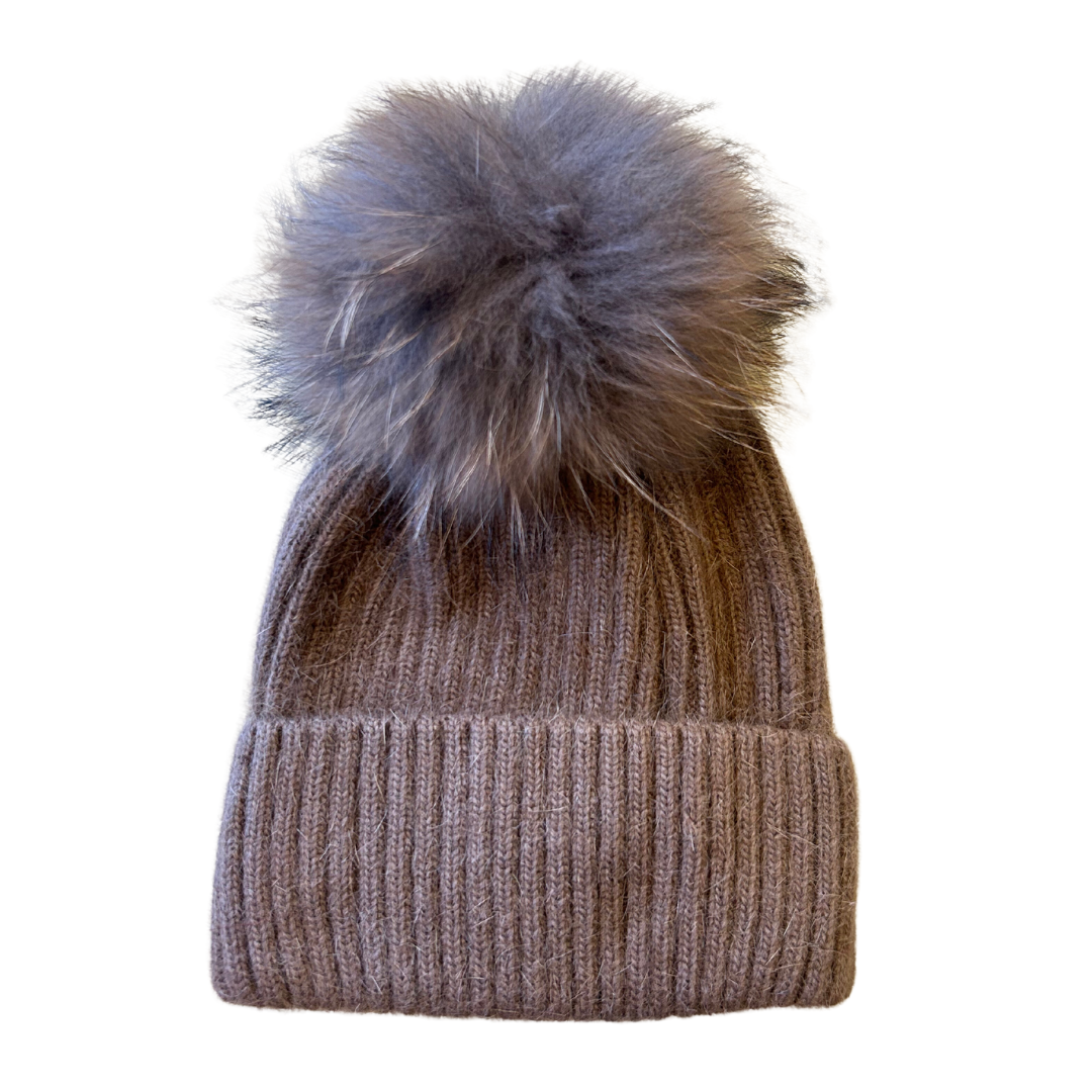 ANGORA WOOL POM BEANIE MOCHA