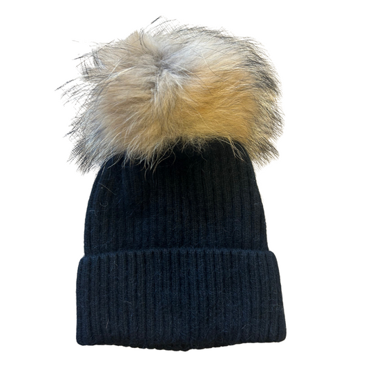 ANGORA WOOL POM BEANIE BLACK/NATURAL