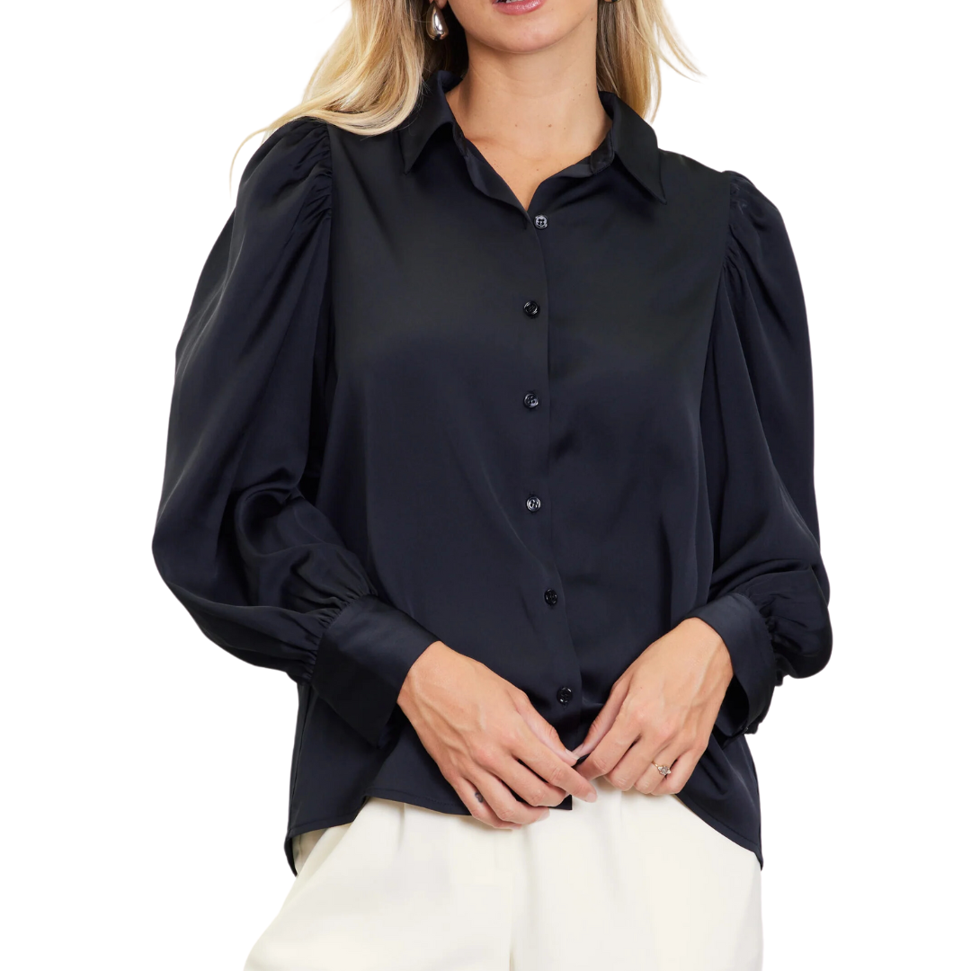 LONG SLEEVE SILK BUTTONDOWN BLACK