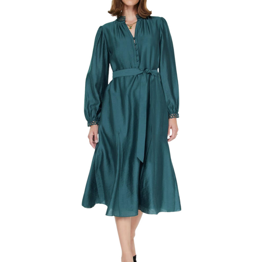 LONG SLEEVE GORE MIDI DRESS TEAL
