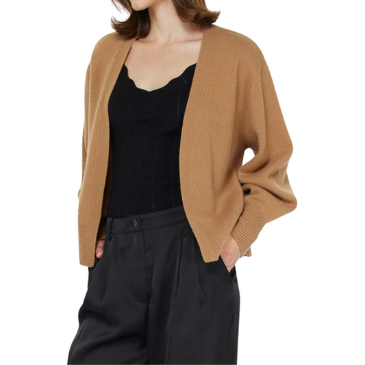 WOOL OPEN FRONT CARDIGAN CARAMEL
