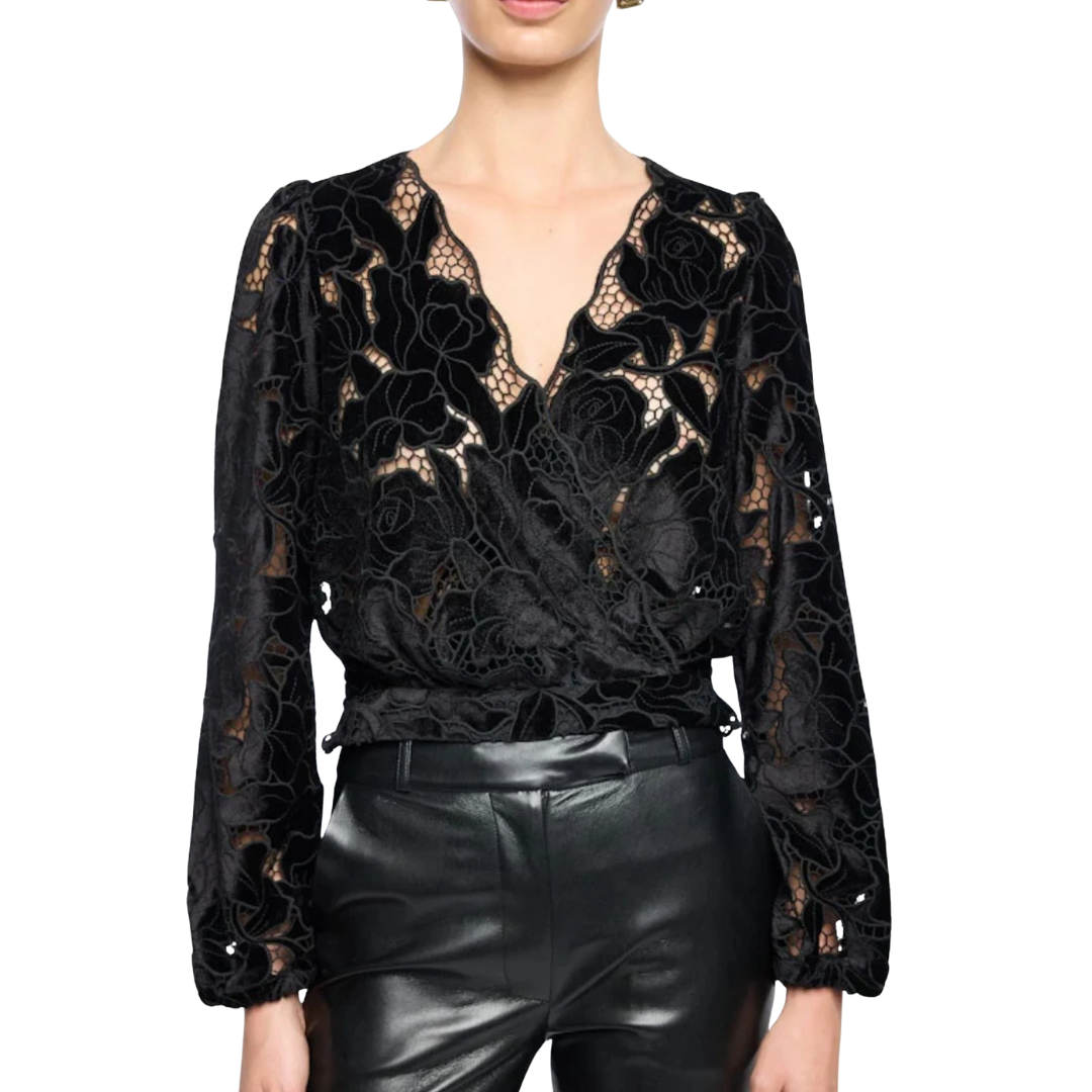 LORALIE VELVET LACE WRAP BLOUSE