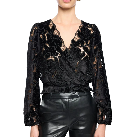 LORALIE VELVET LACE WRAP BLOUSE