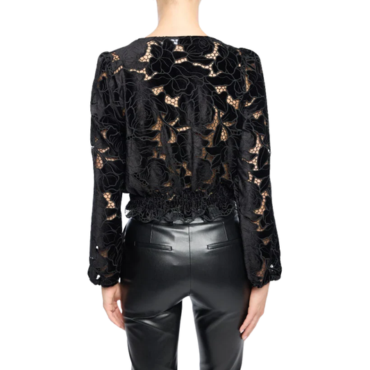 LORALIE VELVET LACE WRAP BLOUSE