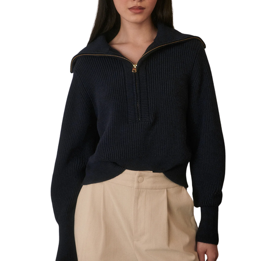 MAURA HALF ZIP RIB KNIT NAVY