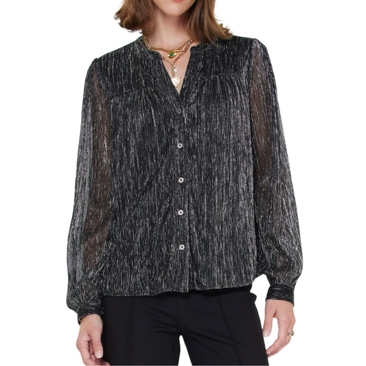 LONG SLEEVE SPLIT NECK BLOUSE BLACK/SILVER