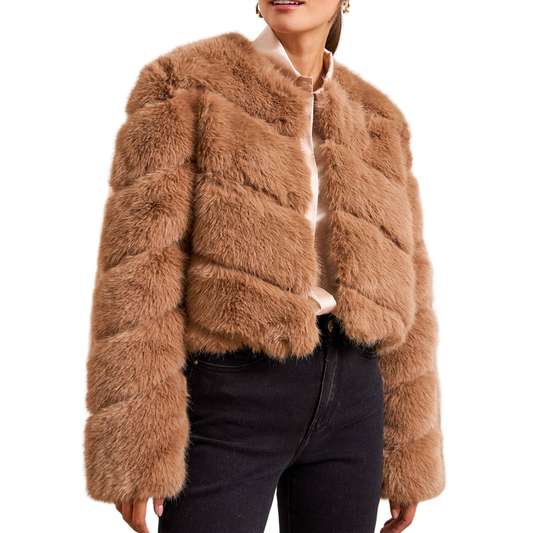 PAULA FAUX FUR SHORT JACKET CAMEL
