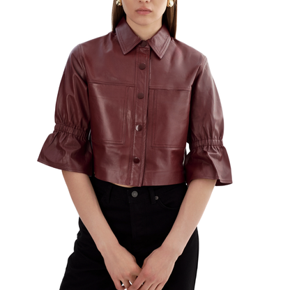 CAROLINA SNAP LEATHER JACKET BURGUNDY