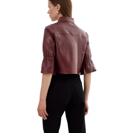 CAROLINA SNAP LEATHER JACKET BURGUNDY