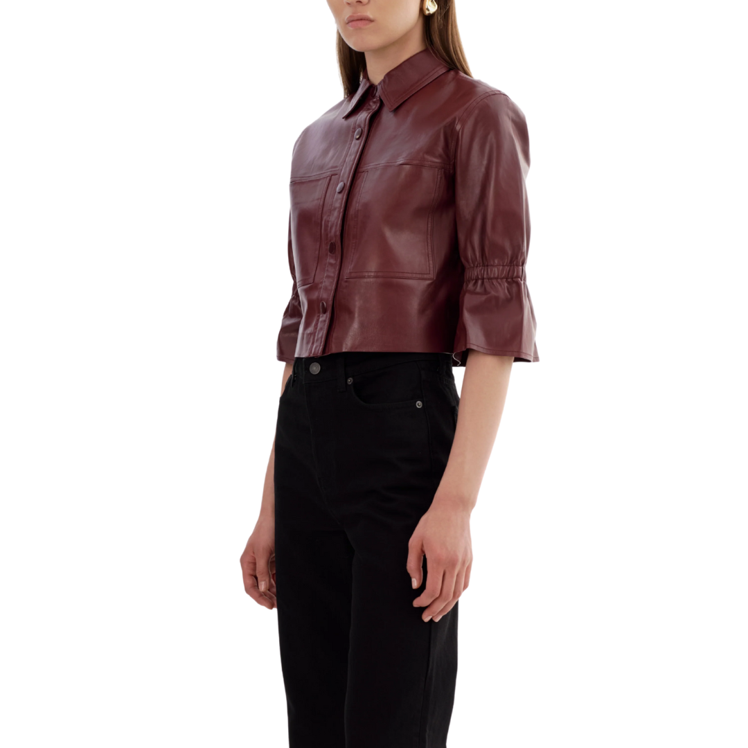 CAROLINA SNAP LEATHER JACKET BURGUNDY