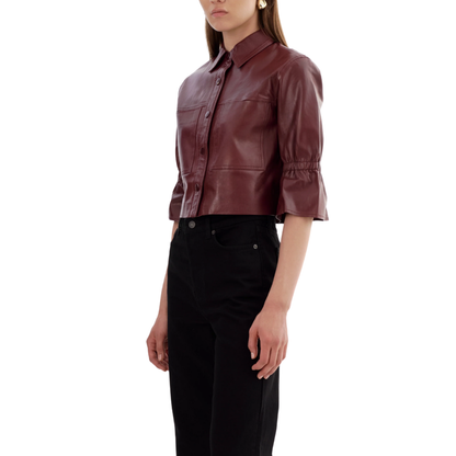 CAROLINA SNAP LEATHER JACKET BURGUNDY