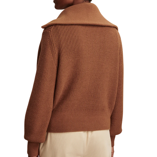 MAURA HALF ZIP RIB KNIT CARAMEL PECAN