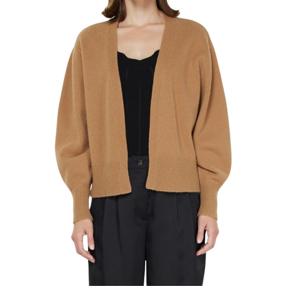 WOOL OPEN FRONT CARDIGAN CARAMEL