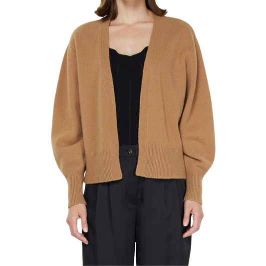 WOOL OPEN FRONT CARDIGAN CARAMEL