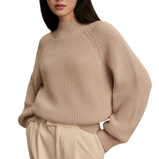 MARTINA HIGH NECK RIB KNIT CEMENT