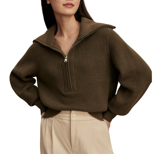 MAURA HALF ZIP RIB KNIT OLIVE NIGHT