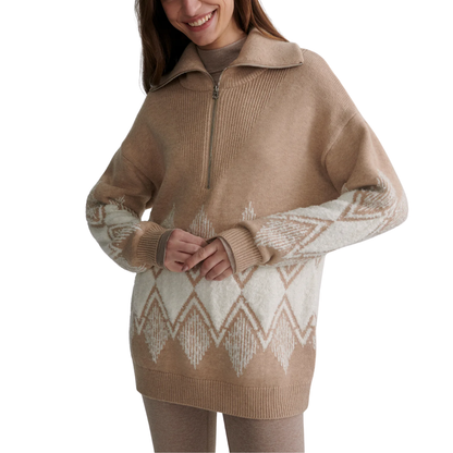 BETTY JACQUARD HALF ZIP LIGHT TAUPE