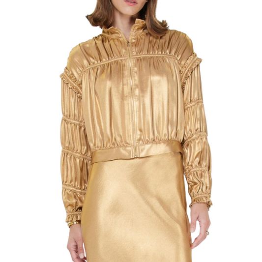 LONG SLEEVE SHIRRING DETAIL JACKET GOLD