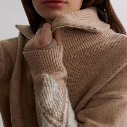 BETTY JACQUARD HALF ZIP LIGHT TAUPE