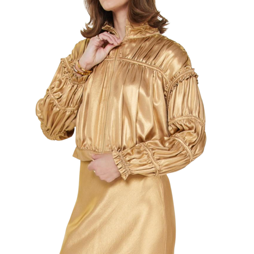 LONG SLEEVE SHIRRING DETAIL JACKET GOLD
